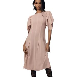 Anthropologie Modern Sheer Midi Dress With Puff Sleeves in Lavender Pink